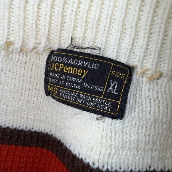 Vintage 70’s JCPenney Nordic Fair Isle Buttercream Men’s Ski Sweater Acrylic Siz - Picture 9 of 12